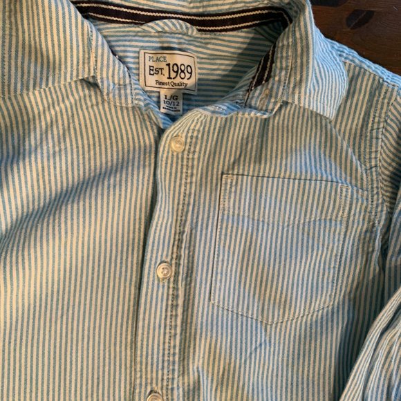 Childrens Place Blue Pinstripe Boys Button Down Shirt Size L (10-12) - Picture 3 of 4